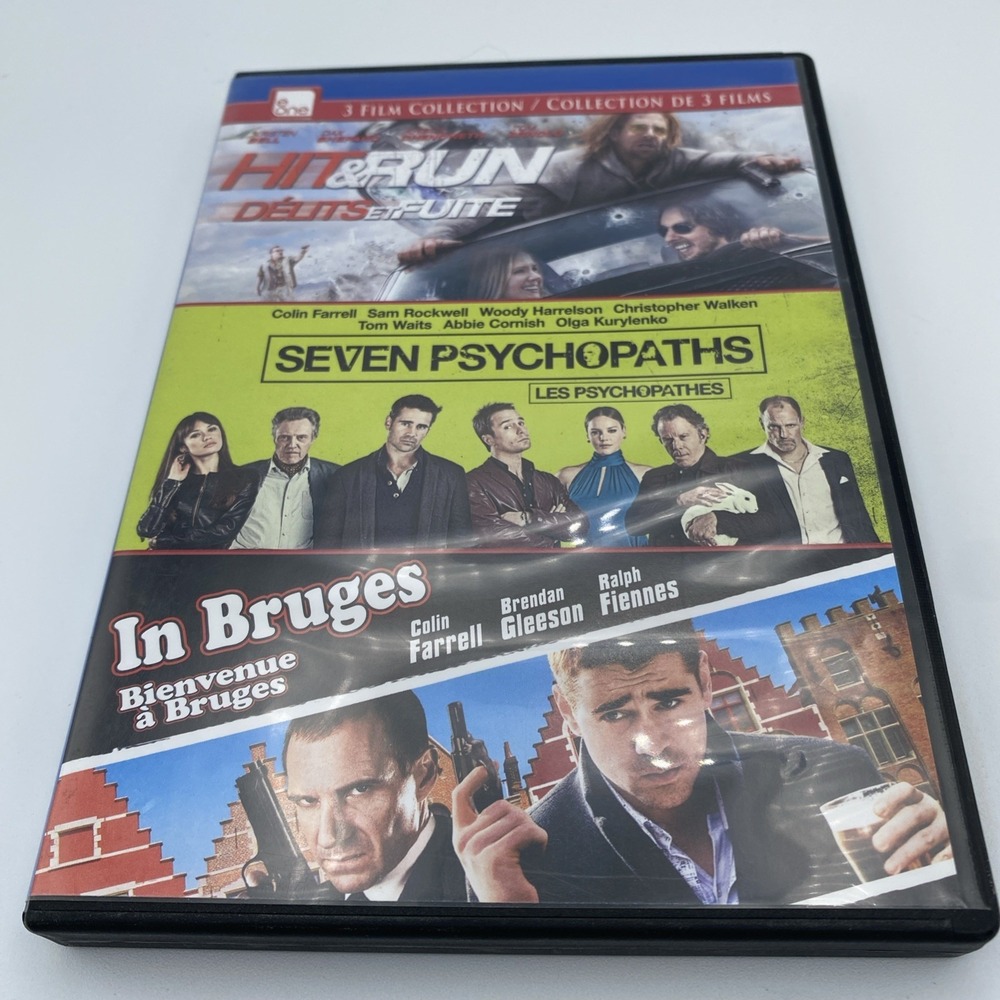 Hit and Run/Seven Psychos/In Bruges (DVD, 2014, 3-Disc Set, Canadian)